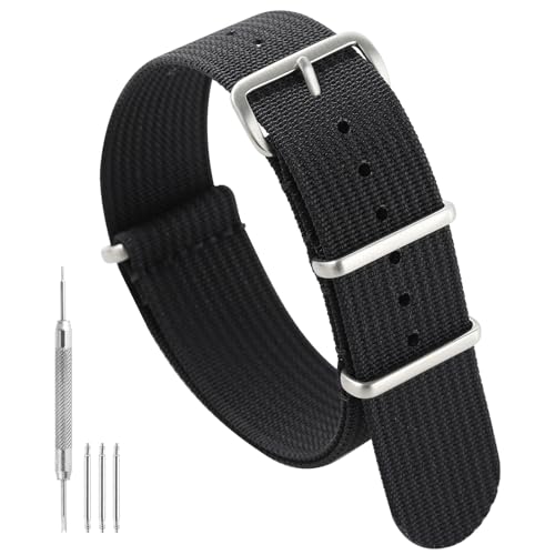 TACTICAL FROG Nylon Watch Band 18mm 19 mm 20mm 22 mm 24 mm, Waterproof Military Watch Straps Replacement for Men Women, With Stainless Steel Buckle (Black, 18mm) - Image 1
