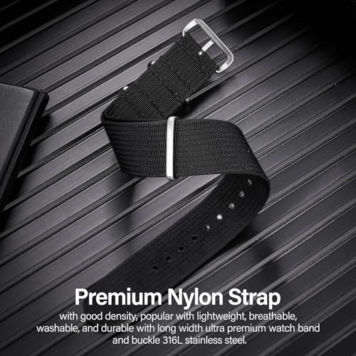 TACTICAL FROG Nylon Watch Band 18mm 19 mm 20mm 22 mm 24 mm, Waterproof Military Watch Straps Replacement for Men Women, With Stainless Steel Buckle (Black, 18mm) - Image 2