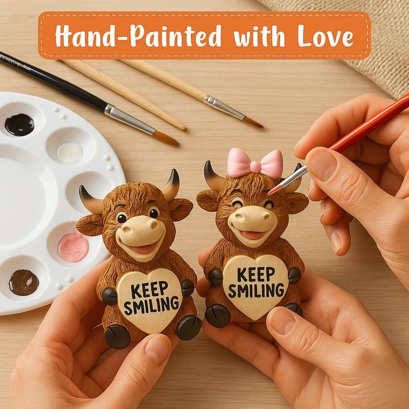 iStatue 2-Pack Highland Cow Resin Figurine 3.6 Inch â€“ Cute Keep Smiling Gift for Christmas, Valentineâ€™s Day, Birthday, Friendship Desk Decor & Home Display (Brown Highland Cow) - Image 2