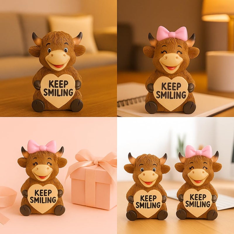 iStatue 2-Pack Highland Cow Resin Figurine 3.6 Inch â€“ Cute Keep Smiling Gift for Christmas, Valentineâ€™s Day, Birthday, Friendship Desk Decor & Home Display (Brown Highland Cow) - Image 4