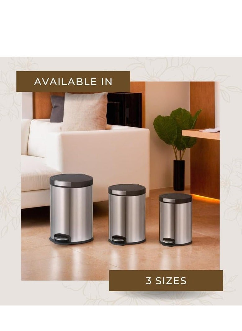 12L Stainless Steel Trash Bin – Removable Plastic Bucket, Soft Close & Stay-Open Lid, Strong Pedal, Odor Control, Non-Skid Base, Anti-Fingerprint – Ideal for Home, Office, Bedroom & Events