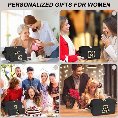 YOOLIFE Women Gifts Travel Makeup Bag - Initial Cosmetic Bag Cute Makeup Bag Travel Essentials Makeup Brush Bag Small Black Girls Makeup Bag Personalized Gifts for Women Her Teen Girl Black Letter A - Image 5