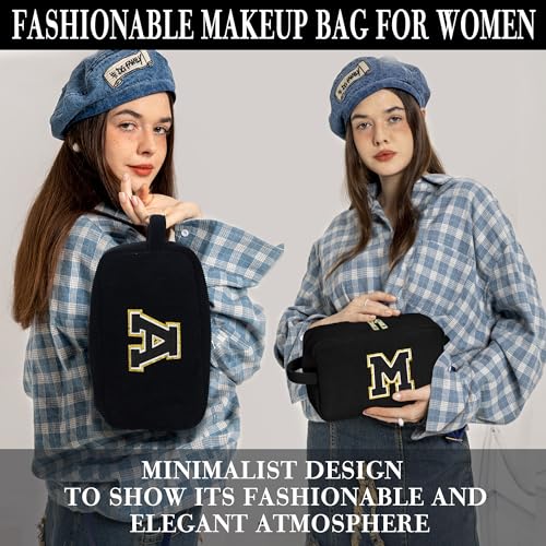 YOOLIFE Women Gifts Travel Makeup Bag - Initial Cosmetic Bag Cute Makeup Bag Travel Essentials Makeup Brush Bag Small Black Girls Makeup Bag Personalized Gifts for Women Her Teen Girl Black Letter A - Image 4