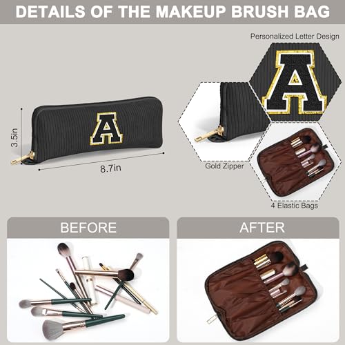 YOOLIFE Women Gifts Travel Makeup Bag - Initial Cosmetic Bag Cute Makeup Bag Travel Essentials Makeup Brush Bag Small Black Girls Makeup Bag Personalized Gifts for Women Her Teen Girl Black Letter A - Image 3