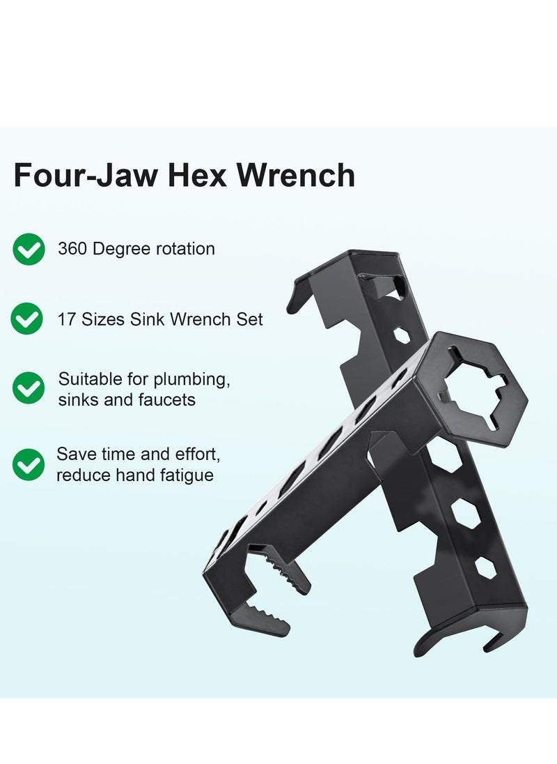 SYOSI - 2 Pcs Multifunctional Basin Wrench, Faucet Wrench, 14 Sizes Sink Wrench Set, Faucet Plumbing Pipe Tools, Universal Under Sink Plumbers Wrench for Tight Spaces, Wrench Repair Tools for Men - Image 1