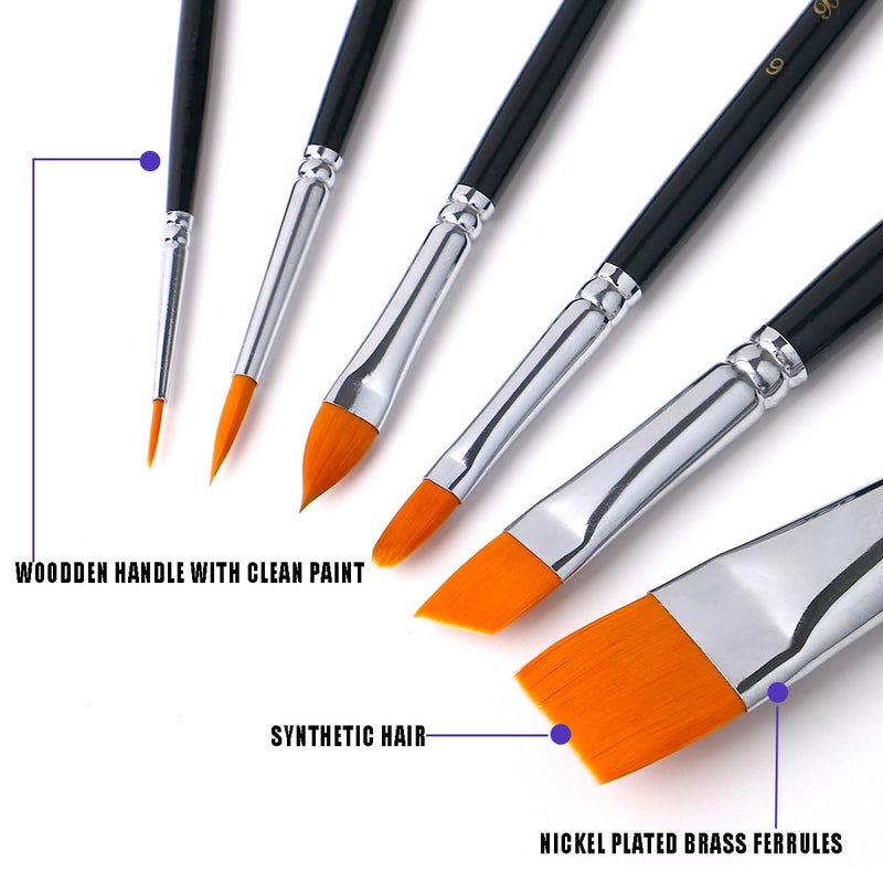Bowitzki Face Paint Brush Set, 6pcs Artist Brushes for Body Face Painting,Acrylic Painting Watercolor Oil Gouache - Image 3