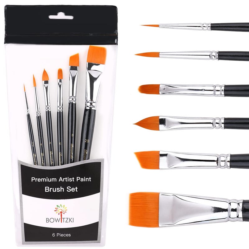 Bowitzki Face Paint Brush Set, 6pcs Artist Brushes for Body Face Painting,Acrylic Painting Watercolor Oil Gouache - Image 1