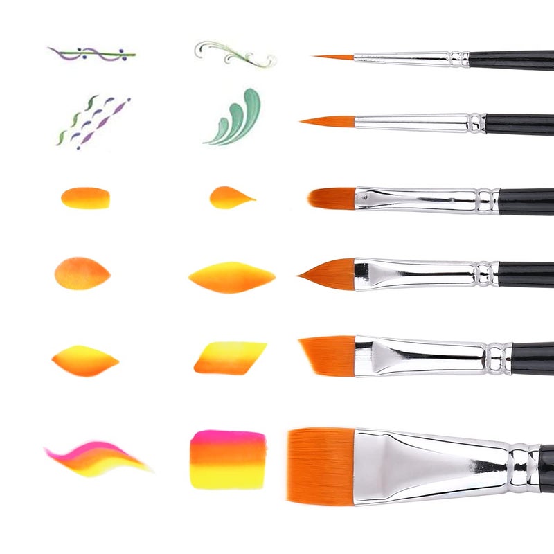 Bowitzki Face Paint Brush Set, 6pcs Artist Brushes for Body Face Painting,Acrylic Painting Watercolor Oil Gouache - Image 2