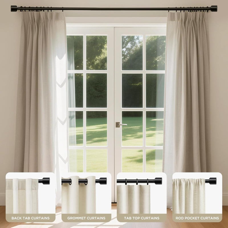 Joydeco Black Curtain Rods for Windows 32-120 Inch, 1 Inch Diameter Heavy Duty Adjustable Curtain Rods for Bedroom, Kitchen, Sliding Glass Door - Image 4