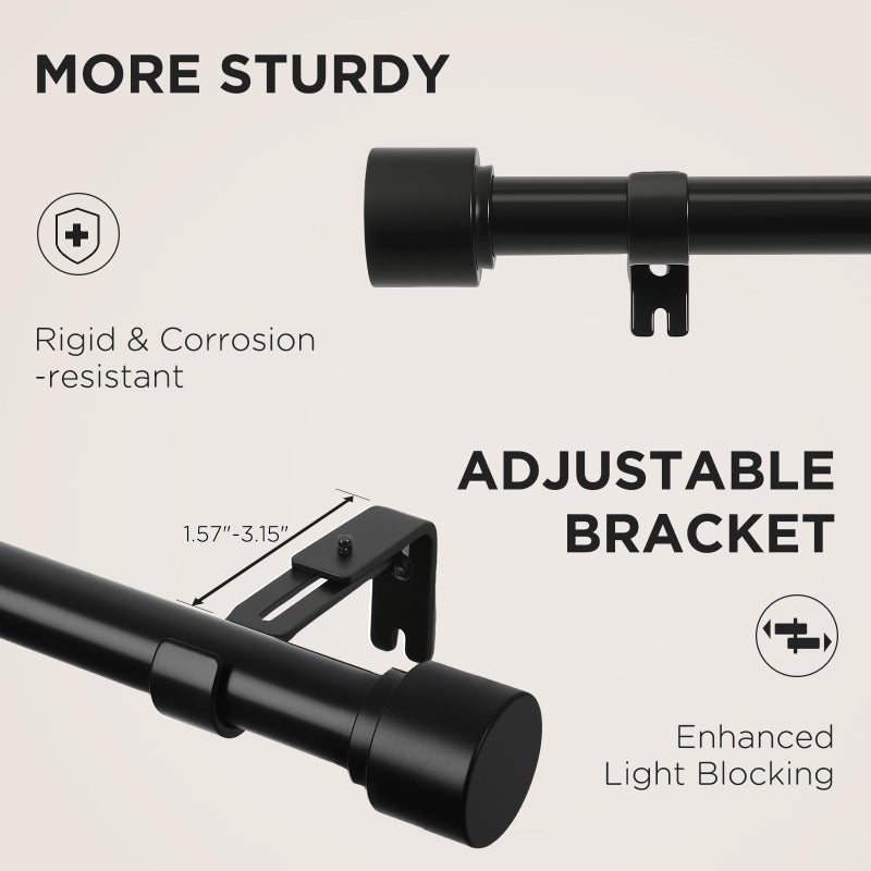 Joydeco Black Curtain Rods for Windows 32-120 Inch, 1 Inch Diameter Heavy Duty Adjustable Curtain Rods for Bedroom, Kitchen, Sliding Glass Door - Image 3