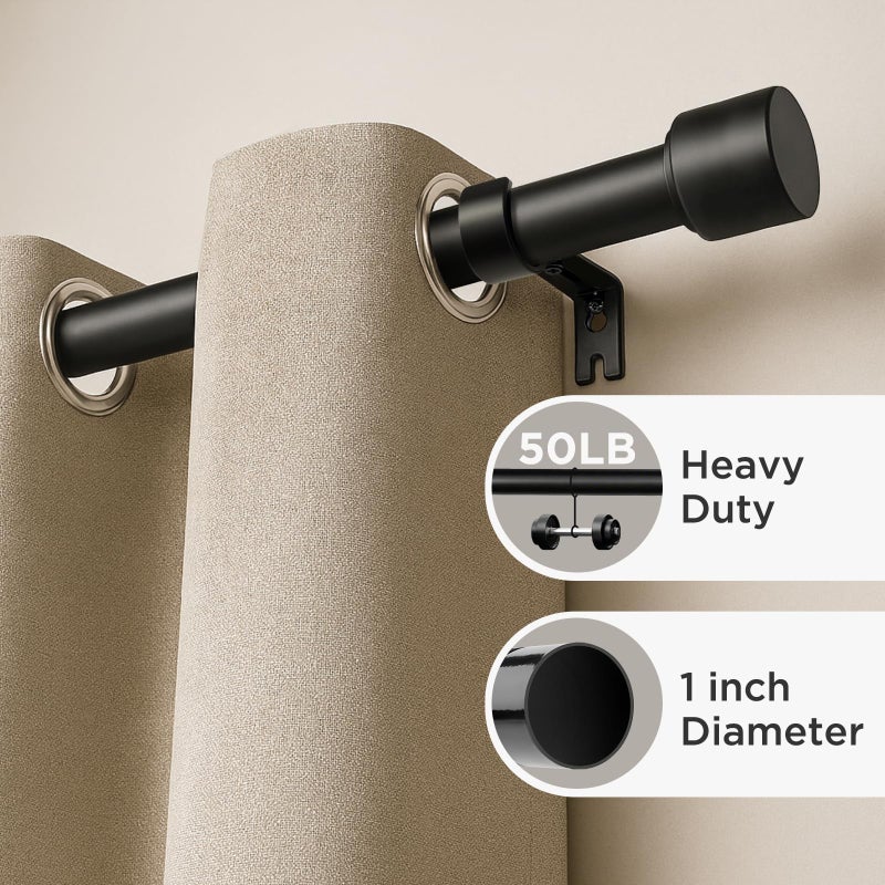 Joydeco Black Curtain Rods for Windows 32-120 Inch, 1 Inch Diameter Heavy Duty Adjustable Curtain Rods for Bedroom, Kitchen, Sliding Glass Door - Image 2