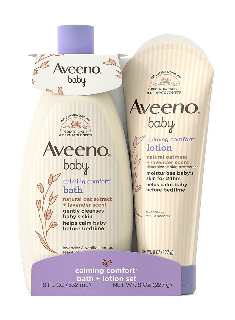 Aveeno Aveeno Baby Calming Comfort Bath and Lotion Set Baby Skin Care Products with Natural Oat Extract, Lavender and Vanilla 2 Pack - Image 1