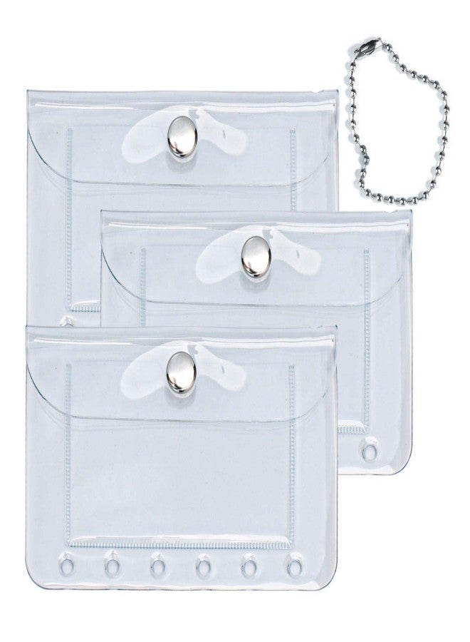 Mogoostry A7 Binder Pockets 3PCS Clear Coin Purse 6 Holes Binder Pouches Snap Closure Clear Wallet Card Holder Keychain Pouch Organizer - Image 1