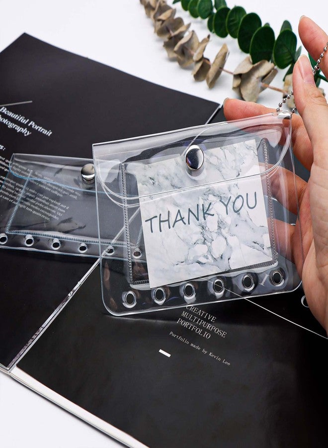 Mogoostry A7 Binder Pockets 3PCS Clear Coin Purse 6 Holes Binder Pouches Snap Closure Clear Wallet Card Holder Keychain Pouch Organizer - Image 3