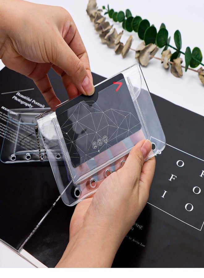Mogoostry A7 Binder Pockets 3PCS Clear Coin Purse 6 Holes Binder Pouches Snap Closure Clear Wallet Card Holder Keychain Pouch Organizer - Image 4