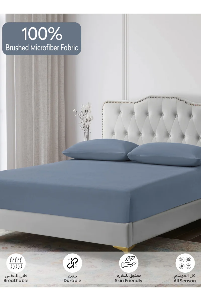 دوناتيلا Bedding Fitted Sheet - Fits 200x200 Cm For King Bed - 3 Pcs (1 Fitted Sheet and 2 Pillowcases) - 35 Cm Deep Pocket - Solid Bed Sheet