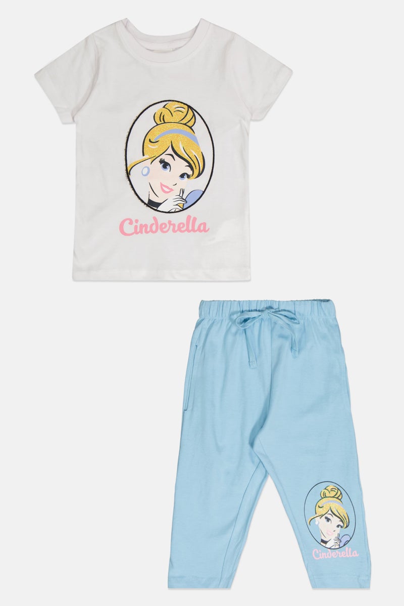 Disney Toddlers Girl Cinderella Graphic Print Short Sleeve Pajama Set, Multicolor - Image 1