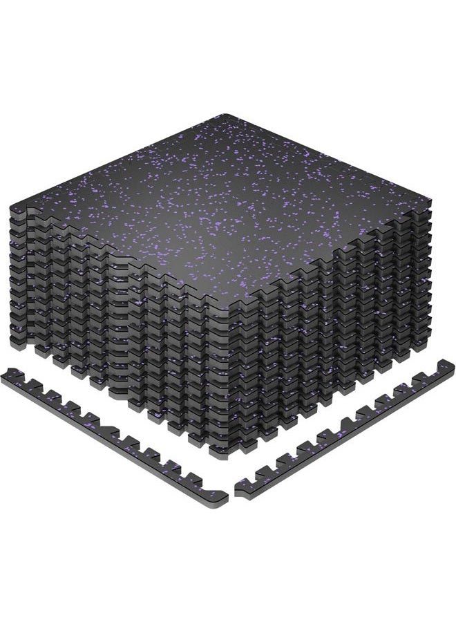 SUPERJARE 0.79'' Extra-Thick Exercise Equipment Mats, 12 Pcs 48 Sq Ft Rubber Top Floor Tiles with High Density EVA Foam, Interlocking Gym Flooring for Home Gym, Protective Workout Mat, Black/Purple - Image 1