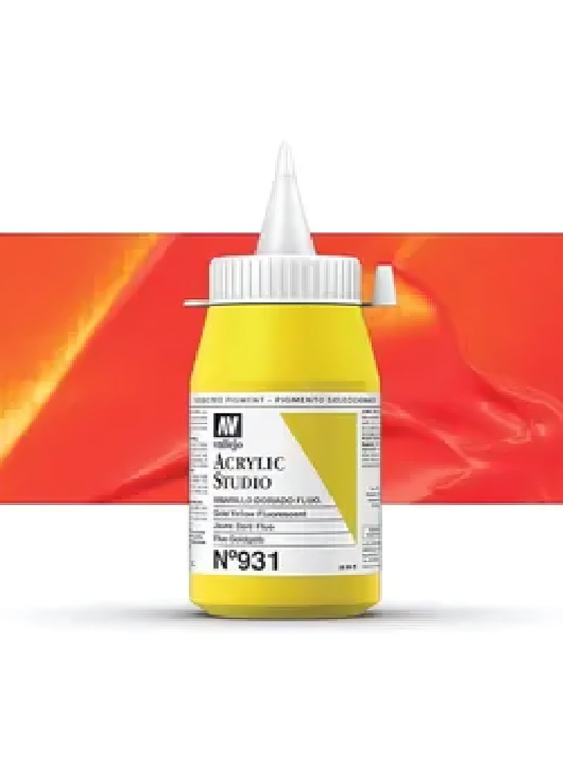 فاليجو ألوان أكريليك فلورسنت احترافية للفنانين والاستوديوهات - أصفر ذهبي فلورسنت، لون غنيّ ونابض بالحياة على القماش والخشب - 500 مل - Image 1