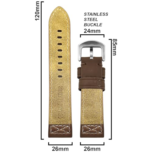 DBLACK ''CROXX'' Leather Watch Straps, Nylon X-Stitch Design Watch Belt // For 20mm, 22mm, 24mm, 26mm, 28mm, or 30mm Watch Band (Choose Your Size & Color) (Brown, 26mm) - Image 2
