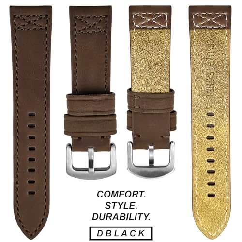 DBLACK ''CROXX'' Leather Watch Straps, Nylon X-Stitch Design Watch Belt // For 20mm, 22mm, 24mm, 26mm, 28mm, or 30mm Watch Band (Choose Your Size & Color) (Brown, 26mm) - Image 5