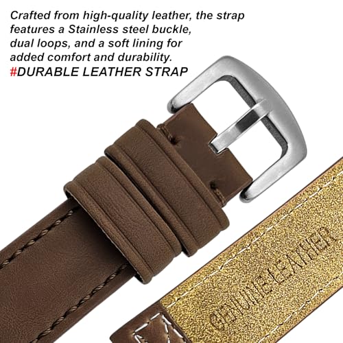 DBLACK ''CROXX'' Leather Watch Straps, Nylon X-Stitch Design Watch Belt // For 20mm, 22mm, 24mm, 26mm, 28mm, or 30mm Watch Band (Choose Your Size & Color) (Brown, 26mm) - Image 4
