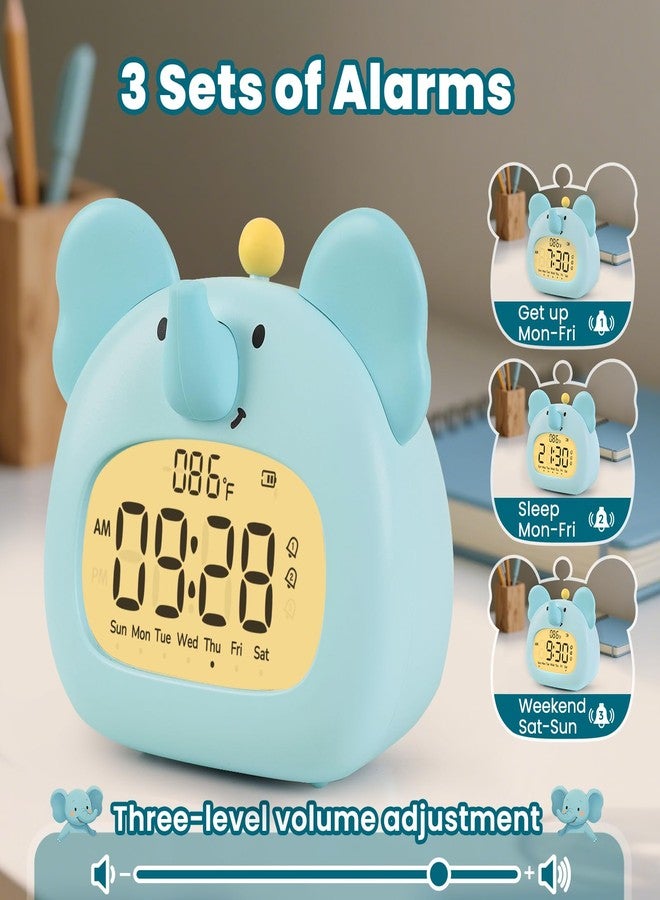Aokpsrt Elephant Alarm Clock with Night Light for Kids – Cute Digital Sleep Trainer with LED Display, 3 Alarms, Countdown Timer, Adjustable Brightness – Rechargeable Bedside Clock for Boys and Girls - Image 3