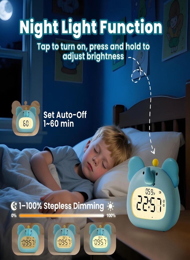 Aokpsrt Elephant Alarm Clock with Night Light for Kids – Cute Digital Sleep Trainer with LED Display, 3 Alarms, Countdown Timer, Adjustable Brightness – Rechargeable Bedside Clock for Boys and Girls - Image 4