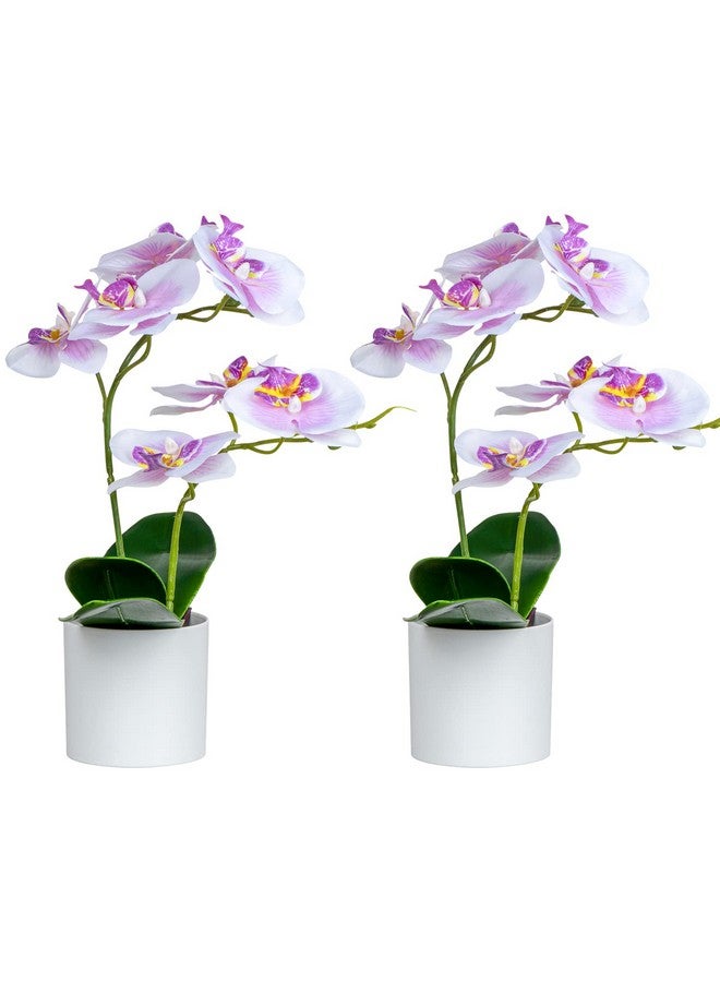 زونور زهور أوركيد صناعية من XONOR، قطعتان من زهور الأوركيد المزيفة في وعاء مع مزهرية بلاستيكية لقطعة مركزية للطاولة وديكور المنزل والمكتب وحفلات الزفاف - Image 2