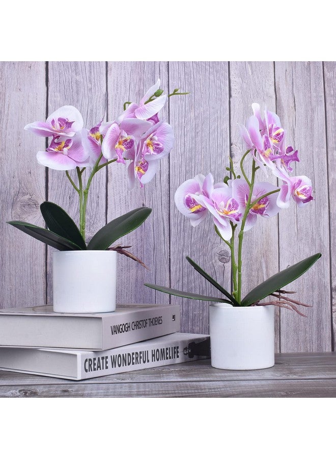 زونور زهور أوركيد صناعية من XONOR، قطعتان من زهور الأوركيد المزيفة في وعاء مع مزهرية بلاستيكية لقطعة مركزية للطاولة وديكور المنزل والمكتب وحفلات الزفاف - Image 5