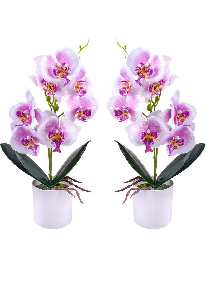 زونور زهور أوركيد صناعية من XONOR، قطعتان من زهور الأوركيد المزيفة في وعاء مع مزهرية بلاستيكية لقطعة مركزية للطاولة وديكور المنزل والمكتب وحفلات الزفاف - Image 1