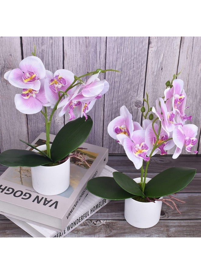 زونور زهور أوركيد صناعية من XONOR، قطعتان من زهور الأوركيد المزيفة في وعاء مع مزهرية بلاستيكية لقطعة مركزية للطاولة وديكور المنزل والمكتب وحفلات الزفاف - Image 4