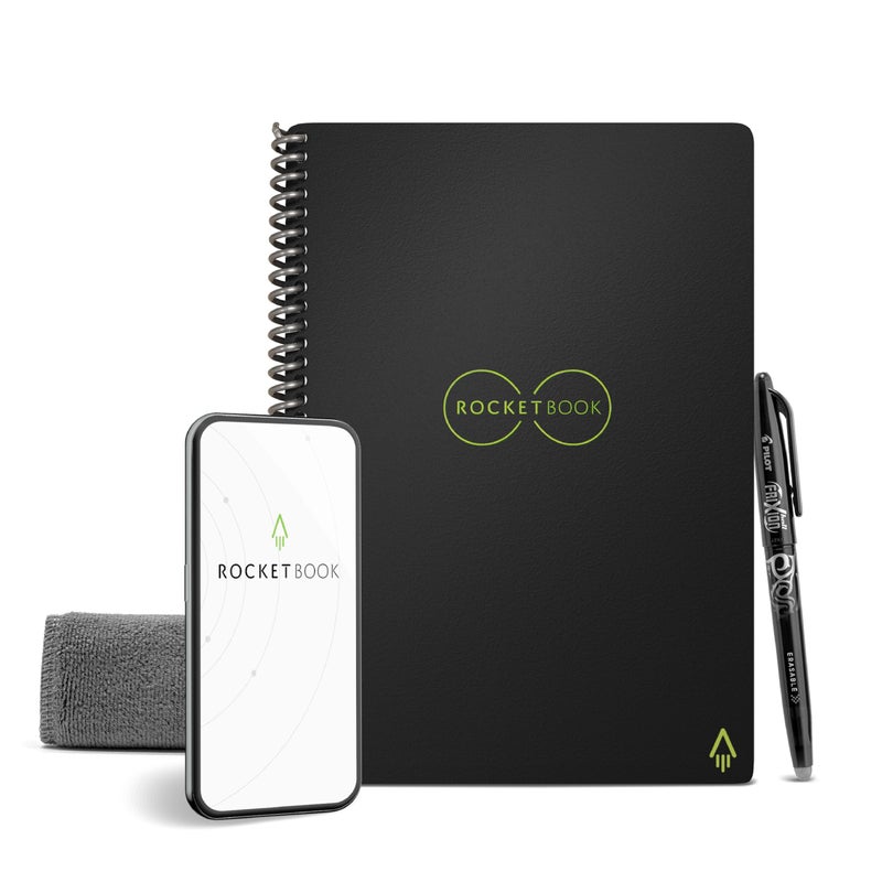 Rocketbook Core Reusable Spiral Notebook, Executive Size 6x8.8, Black - Lined Pages, App-Connected, Erasable, Durable Cover, Ideal for School, Work, and Creative Projects - Image 1