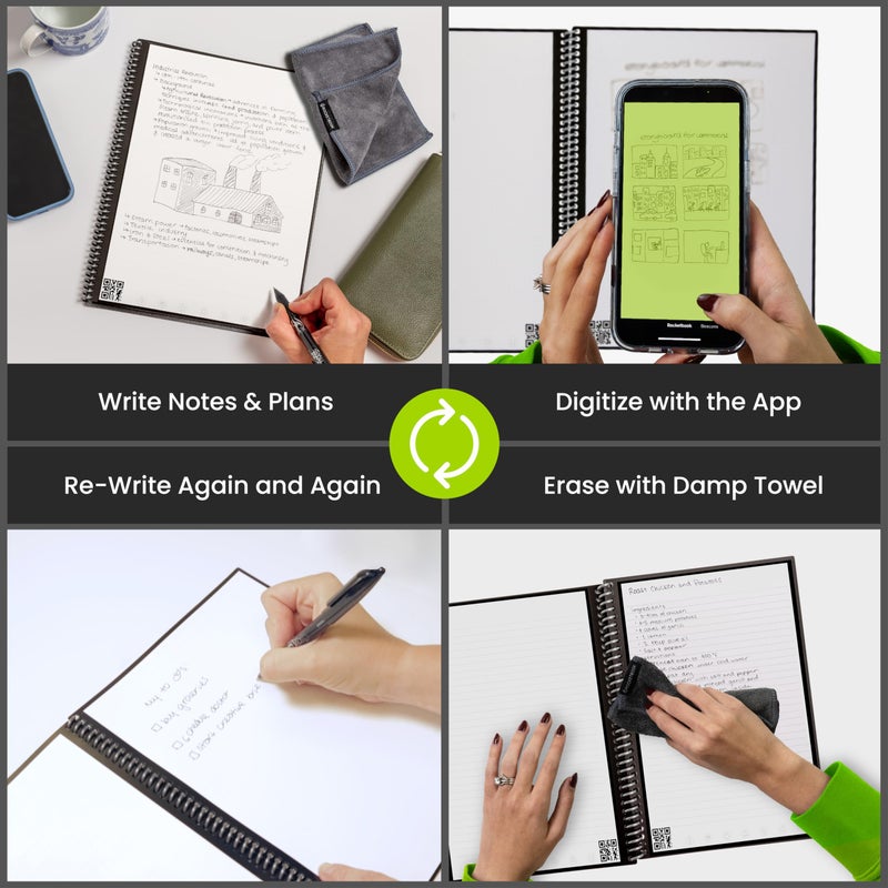 Rocketbook Core Reusable Spiral Notebook, Executive Size 6x8.8, Black - Lined Pages, App-Connected, Erasable, Durable Cover, Ideal for School, Work, and Creative Projects - Image 2