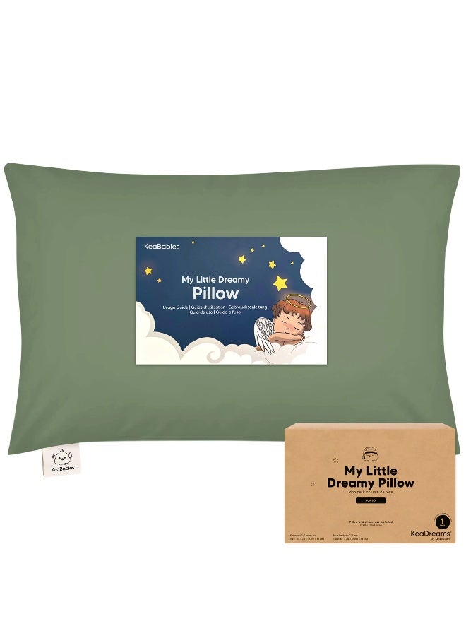 KeaBabies Jumbo Toddler Pillow with Pillowcase, Kids Travel Pillow, Jungle Green - Image 1