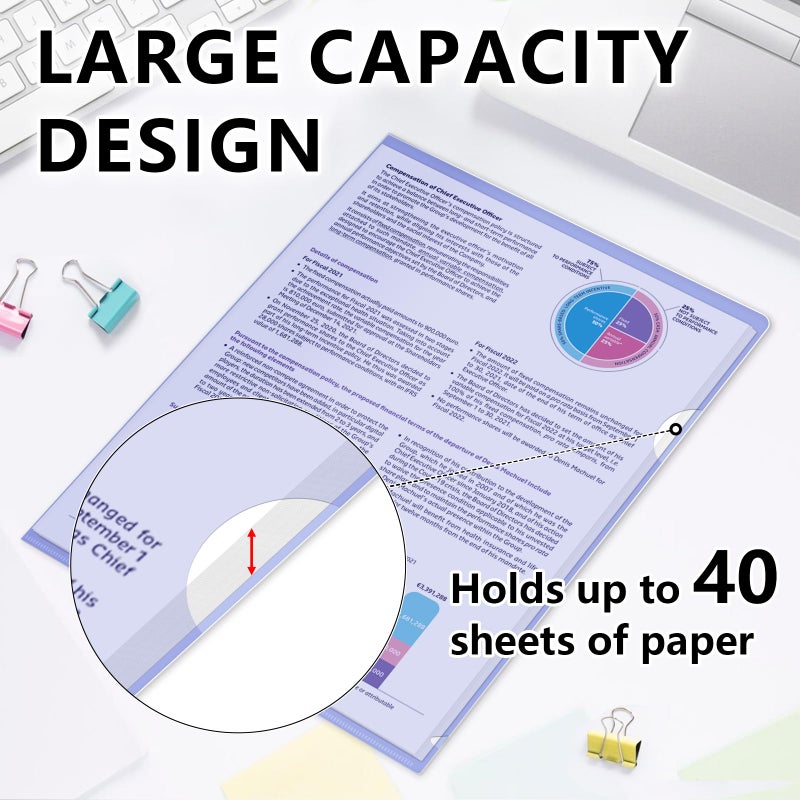 HOUYEE 30 Pack Clear Document Folders, L-Type Plastic File Folder Sleeves, Project Folders Paper Sheet Protectors for 8.5" x 11" Letter Size, for Home, Office, and School Use (6 Assorted Colors) - Image 5