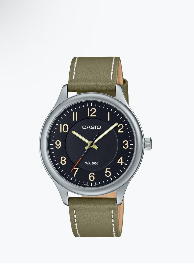 Casio General MTP-B160L-1B2V Olive Green Genuine Leather Band Men Watch