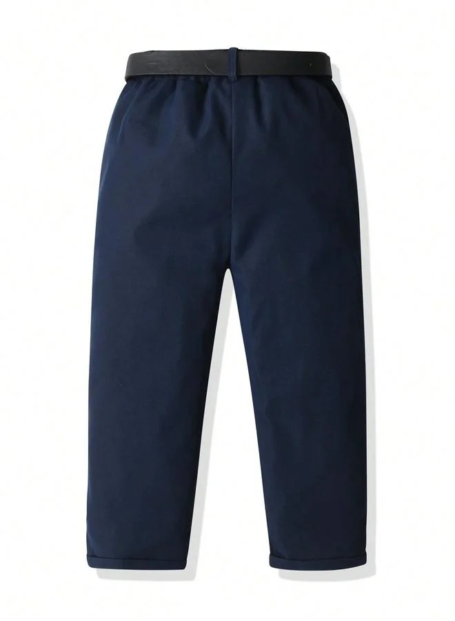Take Two Kids Navy Blue Solid Woven Pants with Belt