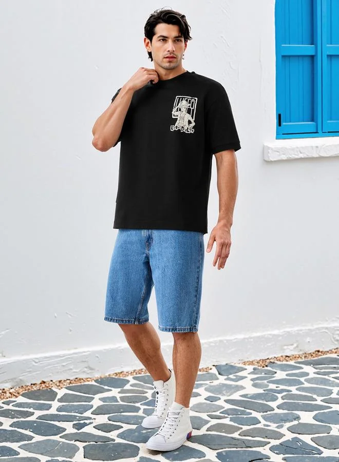 اس بي كاركترز تيشيرت بطباعة قطعة واحدة بياقة دائرية وأكمام قصيرة
