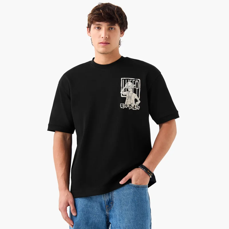 SP Characters One-Piece Print Crew Neck T-shirt with Short Sleeves