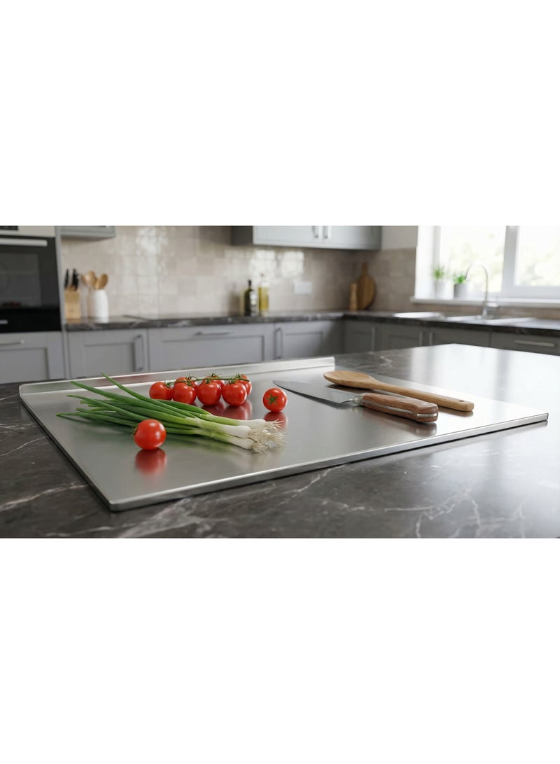 KINGMAZI Stainless Steel Cutting Board with Lip, Large Cutting Boards for Kitchen, Non-Slip Chopping Board for Countertop, Cutting Board for Meat Fruits Vegetables Bread Kneading - Image 5