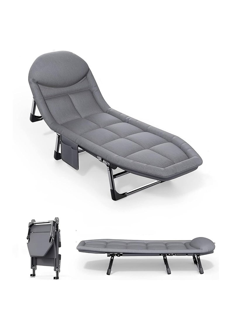 Generic Folding Bed Portable Foldable Camping Bed,Folding Camping Cot for Adults,Portable Lightweight Camping Bed, 5-Position Adjustable Backrest with Strong Steel Frame and 600D Oxford Fabric, Indoor Outdoor Recliner for Travel, Office(Grey) ﻿  - Image 1