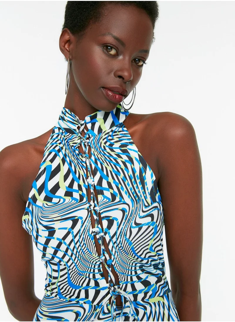 trendyol Halter Neck Side Split Printed Dress