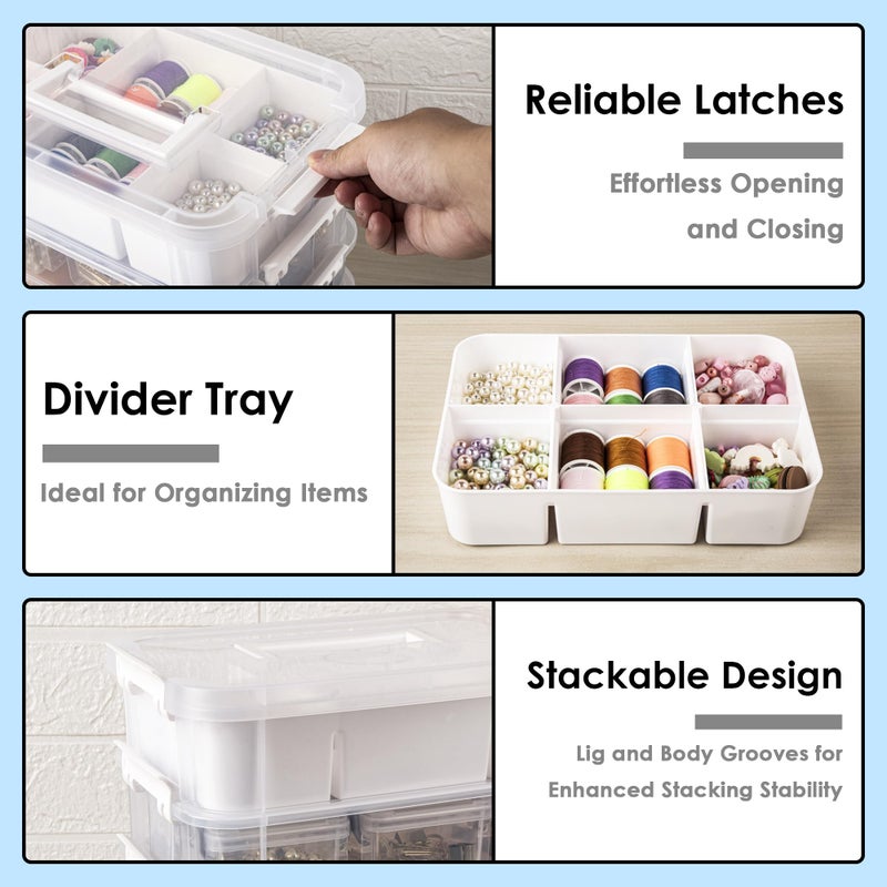 CraftGenes Craft Organizers and Storage, 10QT 4-Layer Durable Sewing Organizer for Sewing Supplies with 2 Removable Trays, DIY Kit Container for Seasonal Decor, Tool, Scrapbook and Art Supplies - Image 4
