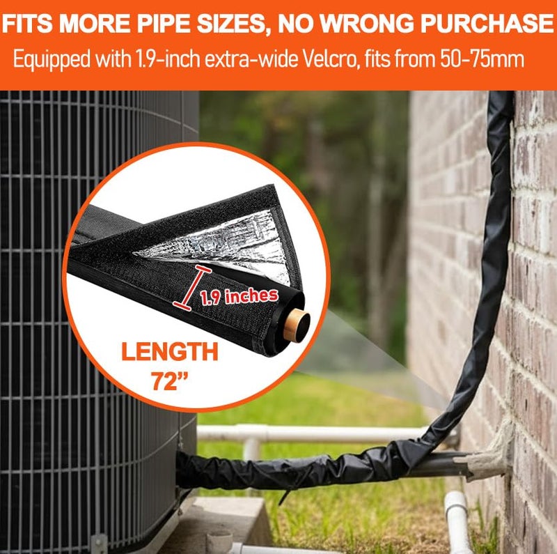 ZEHYRNE (1 Pack) 3-Layer AC Line Insulation Cover, 72x10.2in Freeze Proof Canvas HVAC Copper Pipe Insulation for Outdoor, 900D Thicken Tube Wrap for Mini Split, Heat Pump Pipe - Prevents Condensation - Image 2