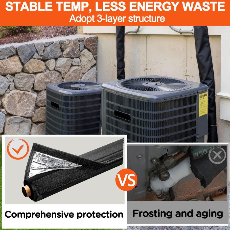 ZEHYRNE (1 Pack) 3-Layer AC Line Insulation Cover, 72x10.2in Freeze Proof Canvas HVAC Copper Pipe Insulation for Outdoor, 900D Thicken Tube Wrap for Mini Split, Heat Pump Pipe - Prevents Condensation - Image 5