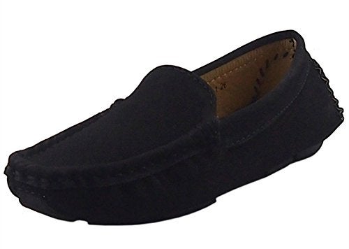 DADAWEN Toddler Little Kid Boys Girls Soft Suede Leather Slip On Penny Loafer Dress Shoes Moccasin Flat Boat Shoes Wedding Church Oxford Black US Size 8 M Toddler - Image 1