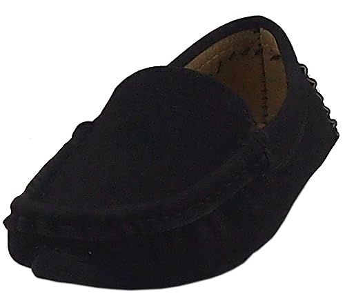 DADAWEN Toddler Little Kid Boys Girls Soft Suede Leather Slip On Penny Loafer Dress Shoes Moccasin Flat Boat Shoes Wedding Church Oxford Black US Size 8 M Toddler - Image 4