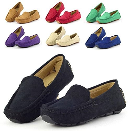 DADAWEN Toddler Little Kid Boys Girls Soft Suede Leather Slip On Penny Loafer Dress Shoes Moccasin Flat Boat Shoes Wedding Church Oxford Black US Size 8 M Toddler - Image 2