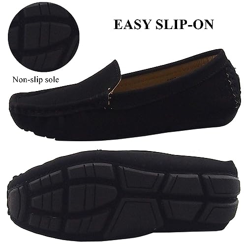 DADAWEN Toddler Little Kid Boys Girls Soft Suede Leather Slip On Penny Loafer Dress Shoes Moccasin Flat Boat Shoes Wedding Church Oxford Black US Size 8 M Toddler - Image 3